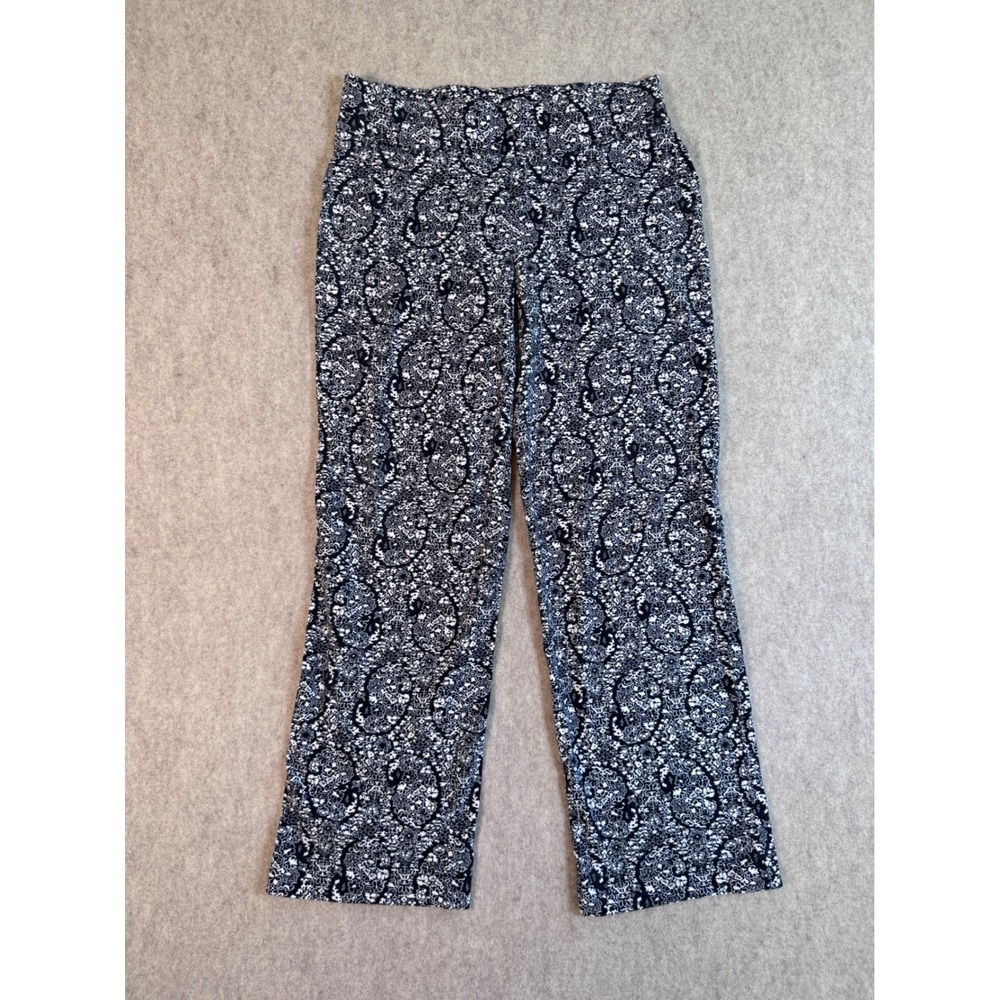 K175. Lands' End Starfish Straight Leg Pants Black White Floral Paisley Print